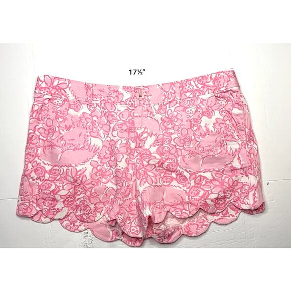 Lilly‎ Pulitzer Buttercup Shorts She's a Fox Pink 12 Scalloped Cottage Chic - Picture 4 of 11